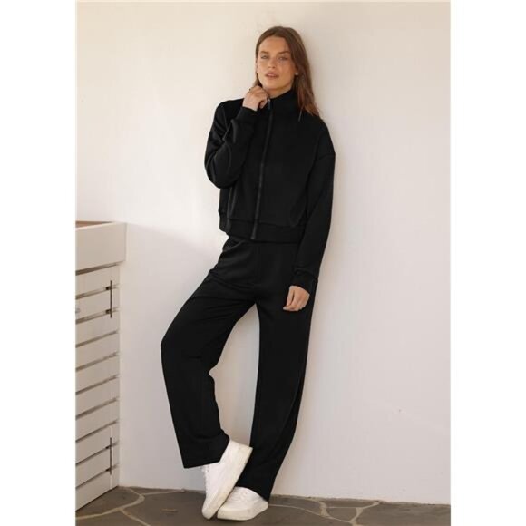 Women's Lounge Set: Sweatshirt & Wide Leg Sweatpants - Picture 3 of 7